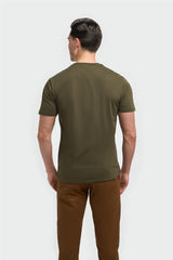 Sanchez Olive Pure Cotton Stretch Fit Crew Neck T-Shirt