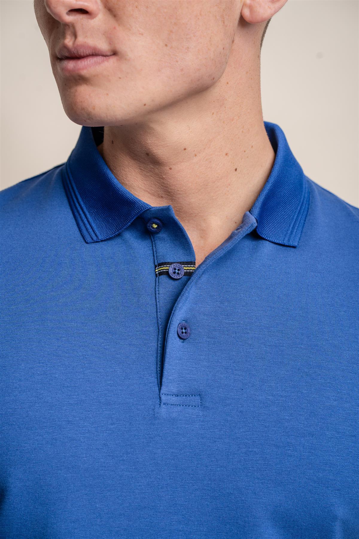 Kelsey electric blue polo T-shirt front detail
