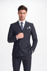 Bond Wool Rich Midnight Navy Double Breasted Two Piece Suit - House of Cavani