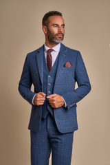 Carnegi Navy Regular Tweed Three Piece Suit - House of Cavani