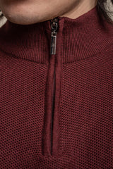 Kyle wine half zip knitwear front detail