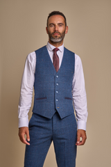 Carnegi Navy Regular Tweed Three Piece Suit - House of Cavani