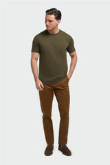 Sanchez Olive Pure Cotton Stretch Fit Crew Neck T-Shirt