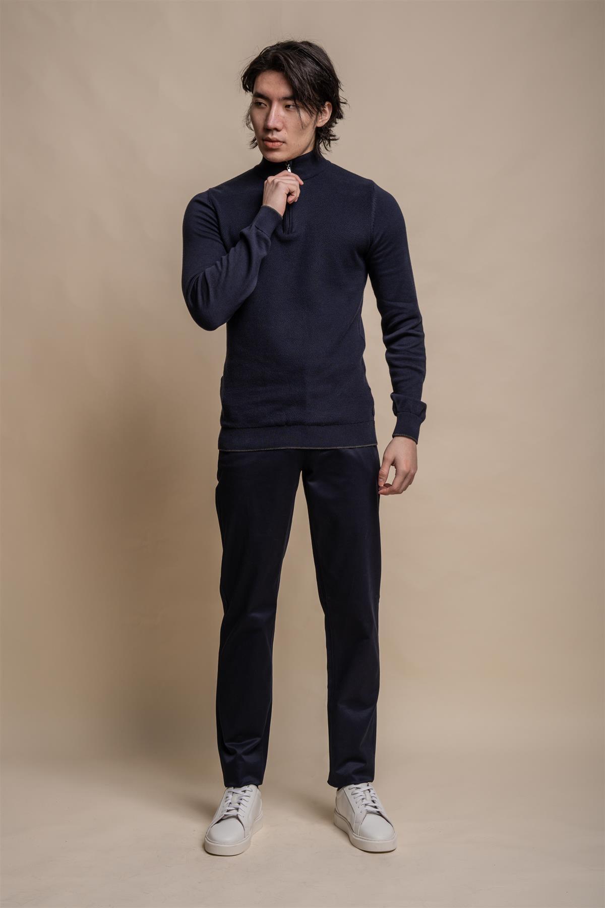 Kyle navy half zip knitwear front