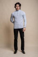 Kyle blue marlyn half zip knitwear front