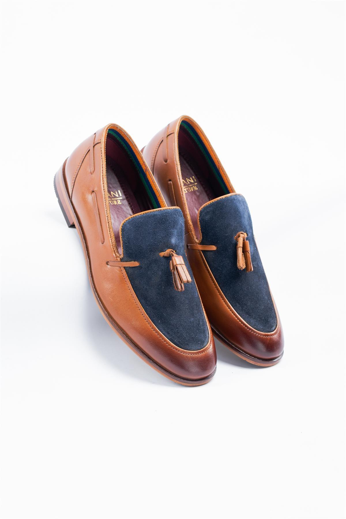 Freemont tan/navy loafers front