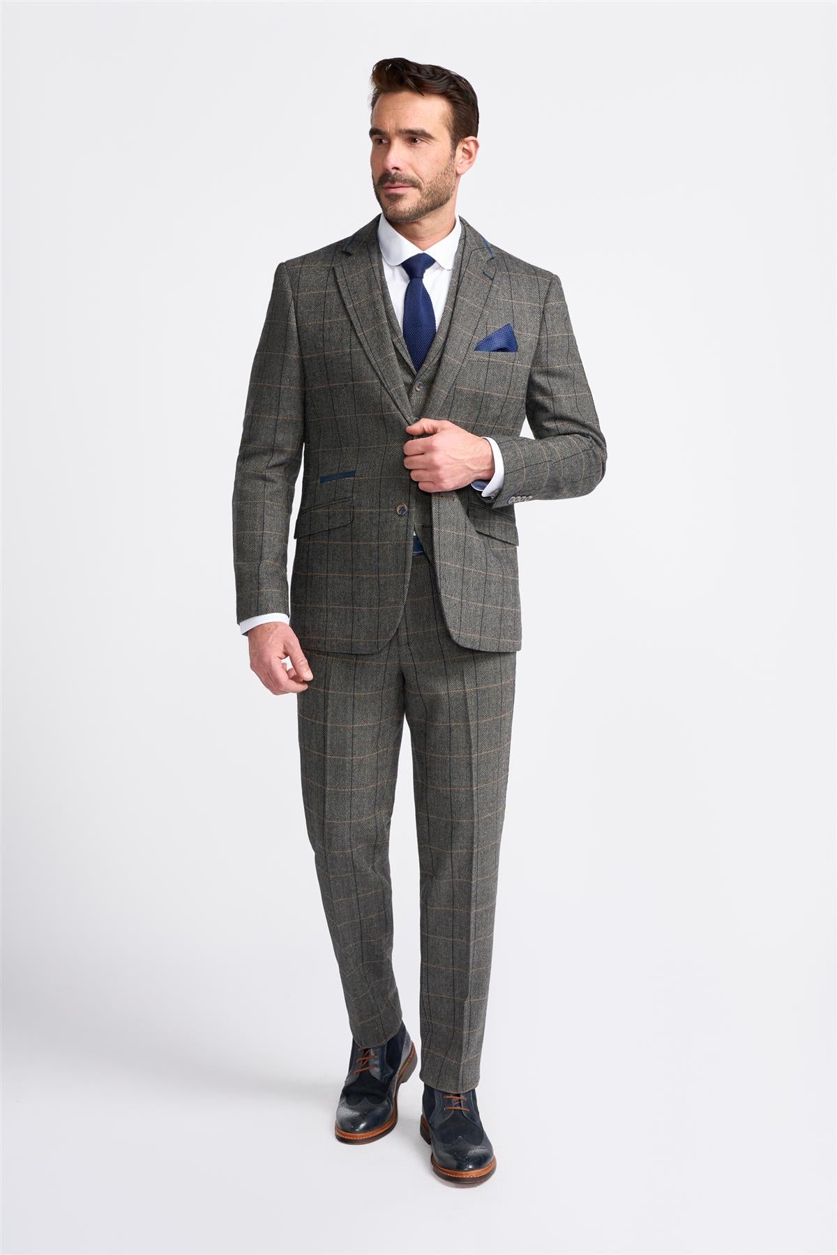 Grey Tweed Check Blazer - House of Cavani