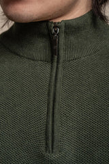 Kyle olive half zip knitwear front detail