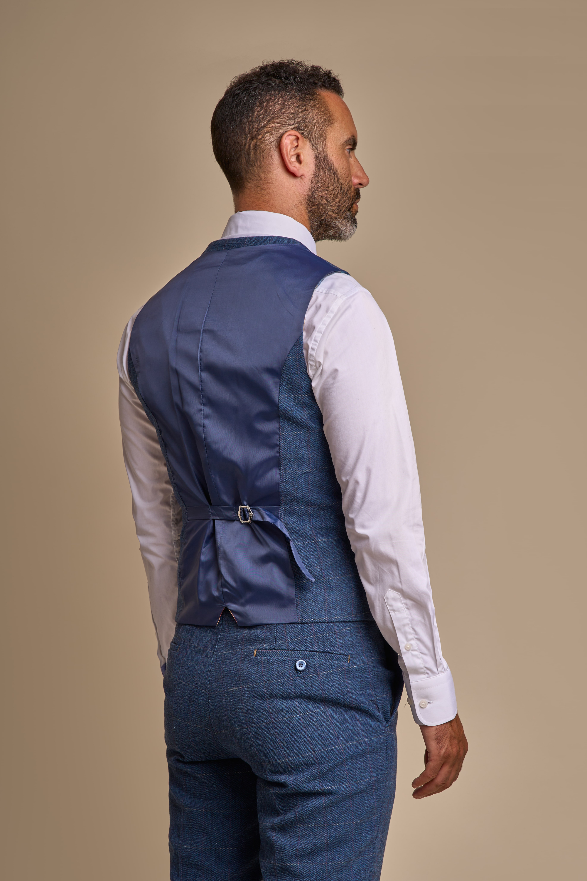 Carnegi Navy Regular Tweed Three Piece Suit - House of Cavani