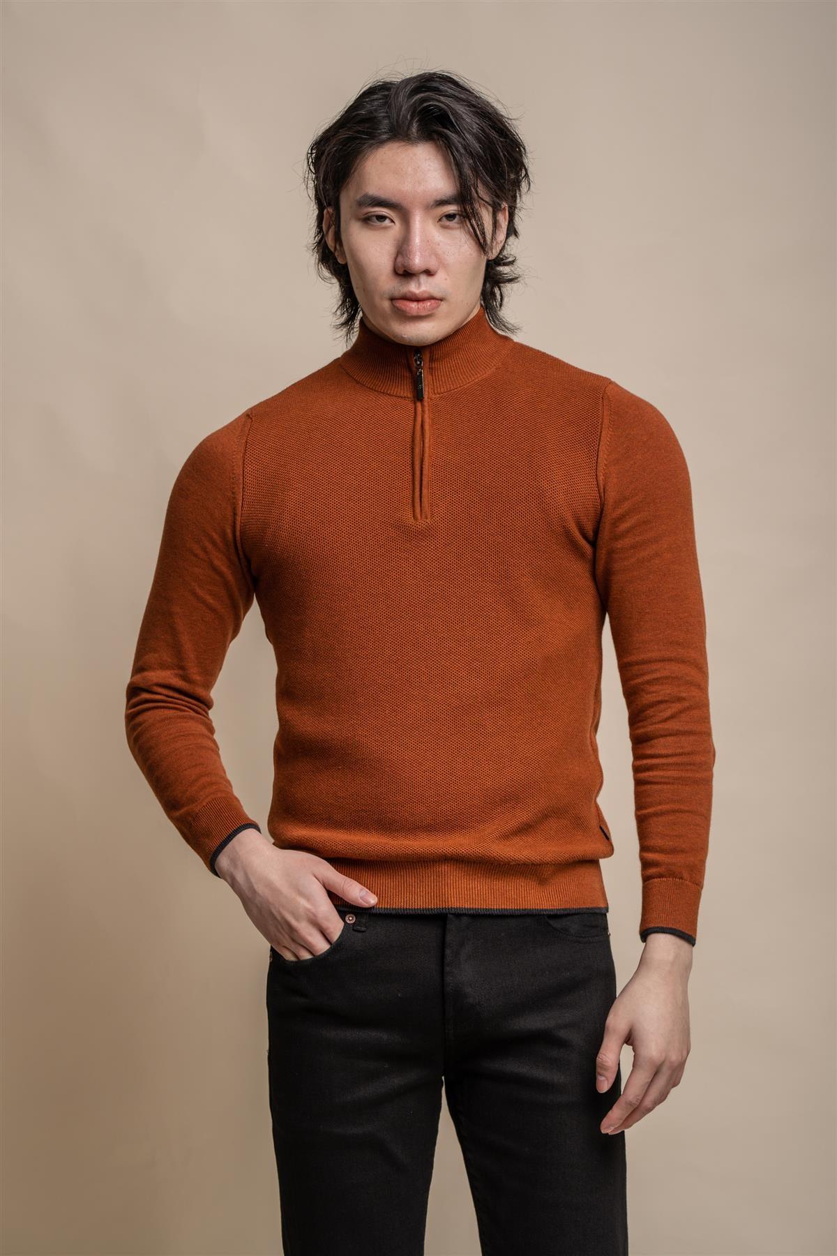 Kyle rustic half zip knitwear front