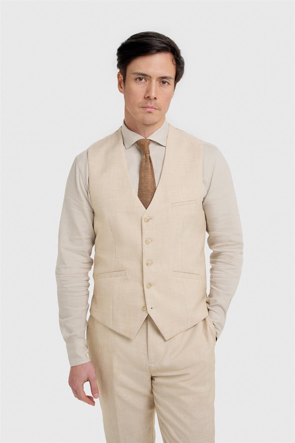 Malibu Beige Three Piece Suit - House of Cavani
