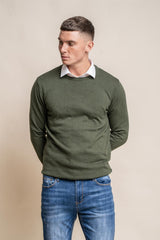 KN101 olive crewneck knitwear front