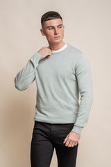 KN101 almond green crewneck knitwear front