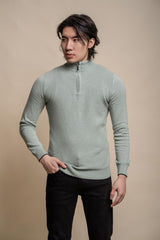 Kyle almond green half zip knitwear front