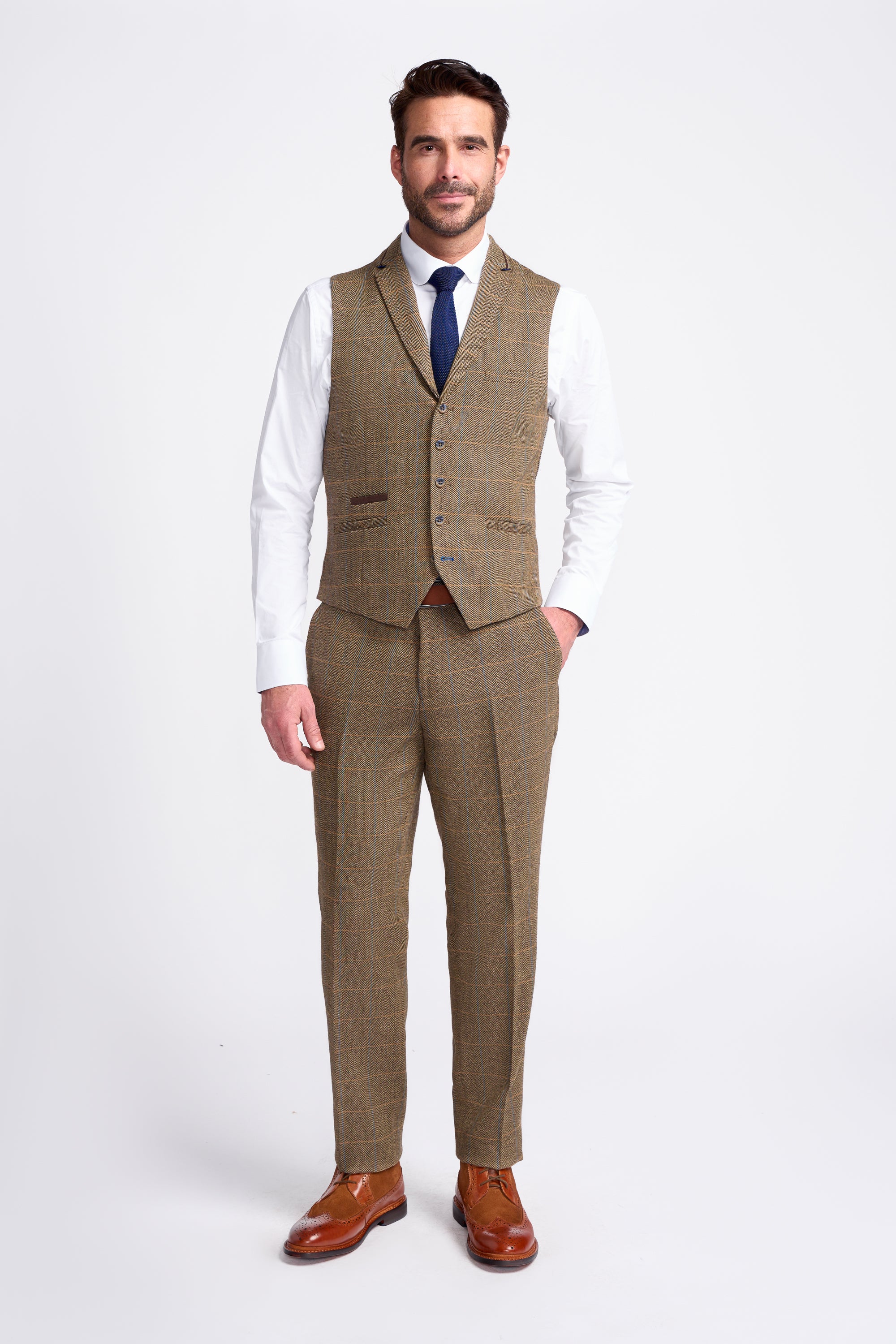 Brown Check Tweed Waistcoat - House of Cavani