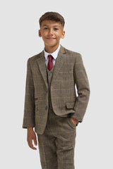 Boys Albert Brown Tweed Check Suit