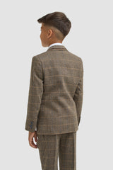 Boys Albert Brown Tweed Check Suit
