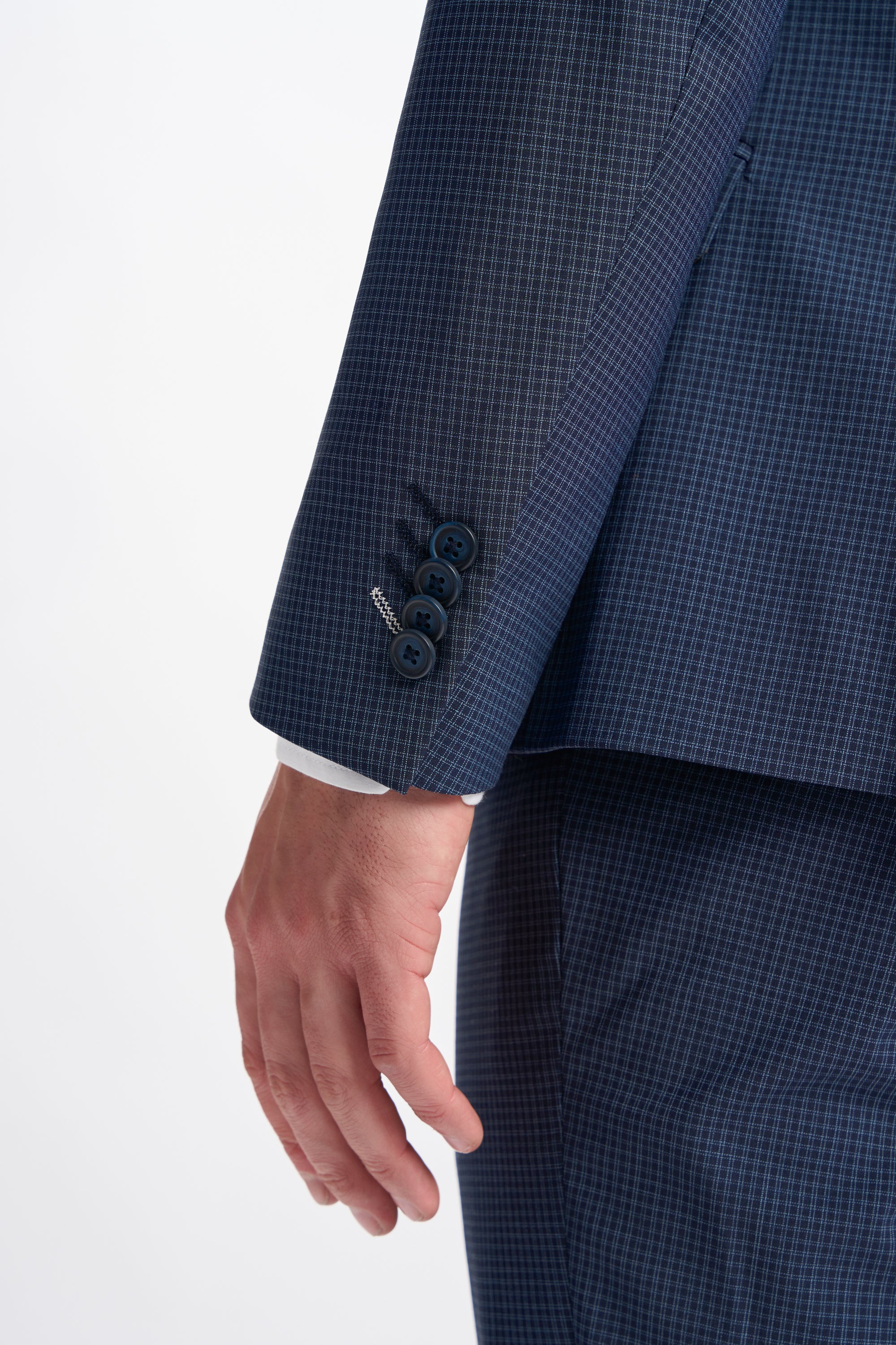 Bond Wool Rich Navy Check Double Breasted Two Piece Suit - House of Cavani