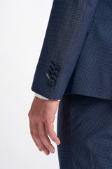 Bond Wool Rich Navy Check Double Breasted Two Piece Suit - House of Cavani