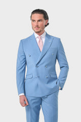 Bond Wool Rich Ocean Blue Double Breasted Two Piece Suit
