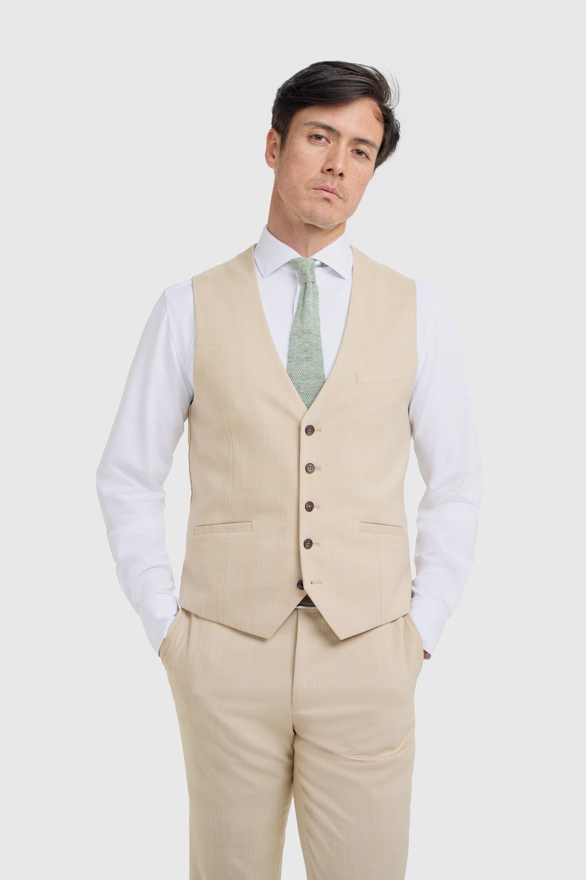 Camden Beige Three Piece Suit - House of Cavani
