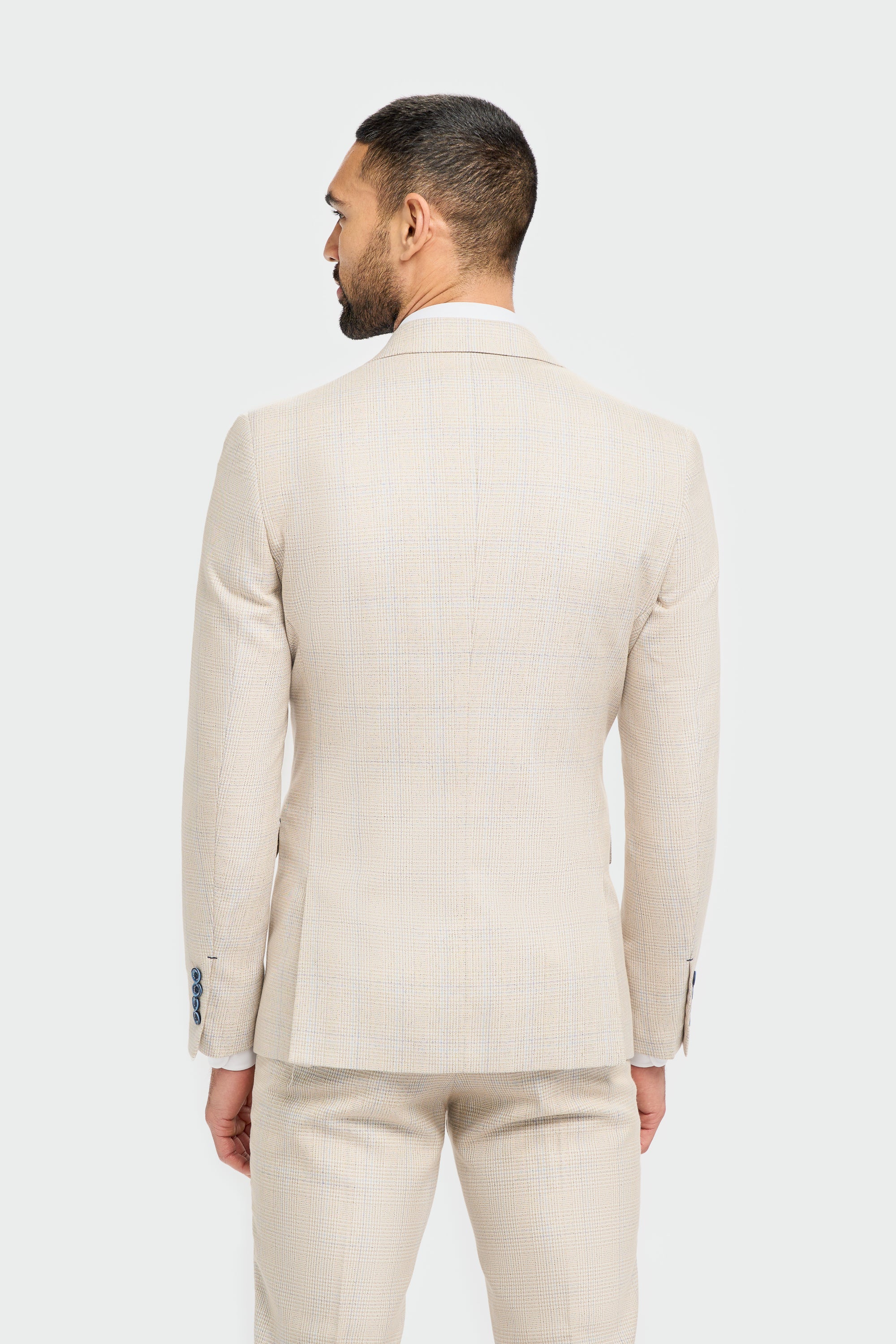 Caridi Beige Check Double Breasted Two Piece Suit - House of Cavani