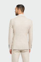 Caridi Beige Check Double Breasted Two Piece Suit - House of Cavani