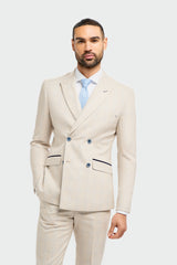 Caridi Beige Check Double Breasted Two Piece Suit - House of Cavani