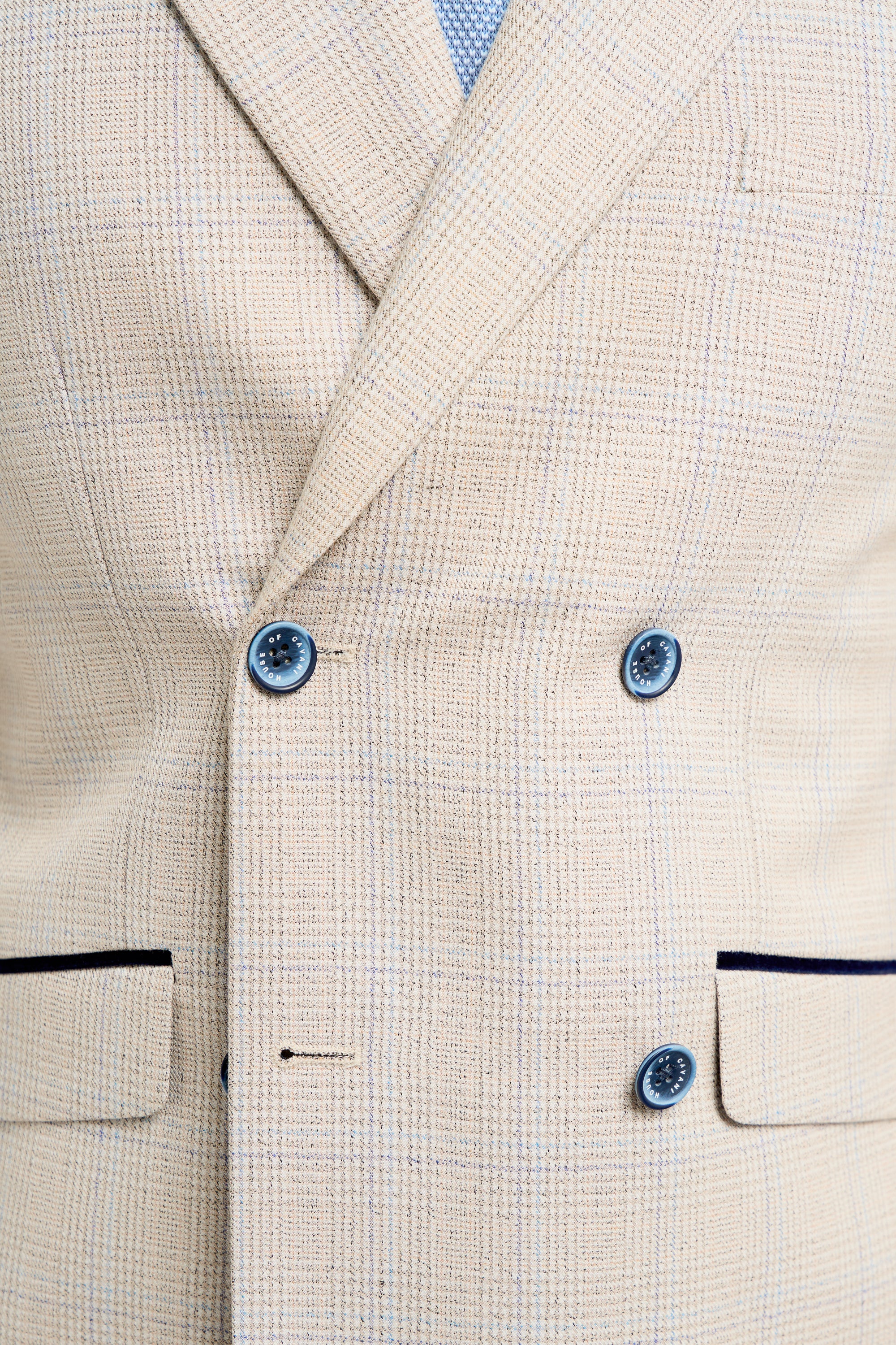 Caridi Beige Check Double Breasted Two Piece Suit - House of Cavani