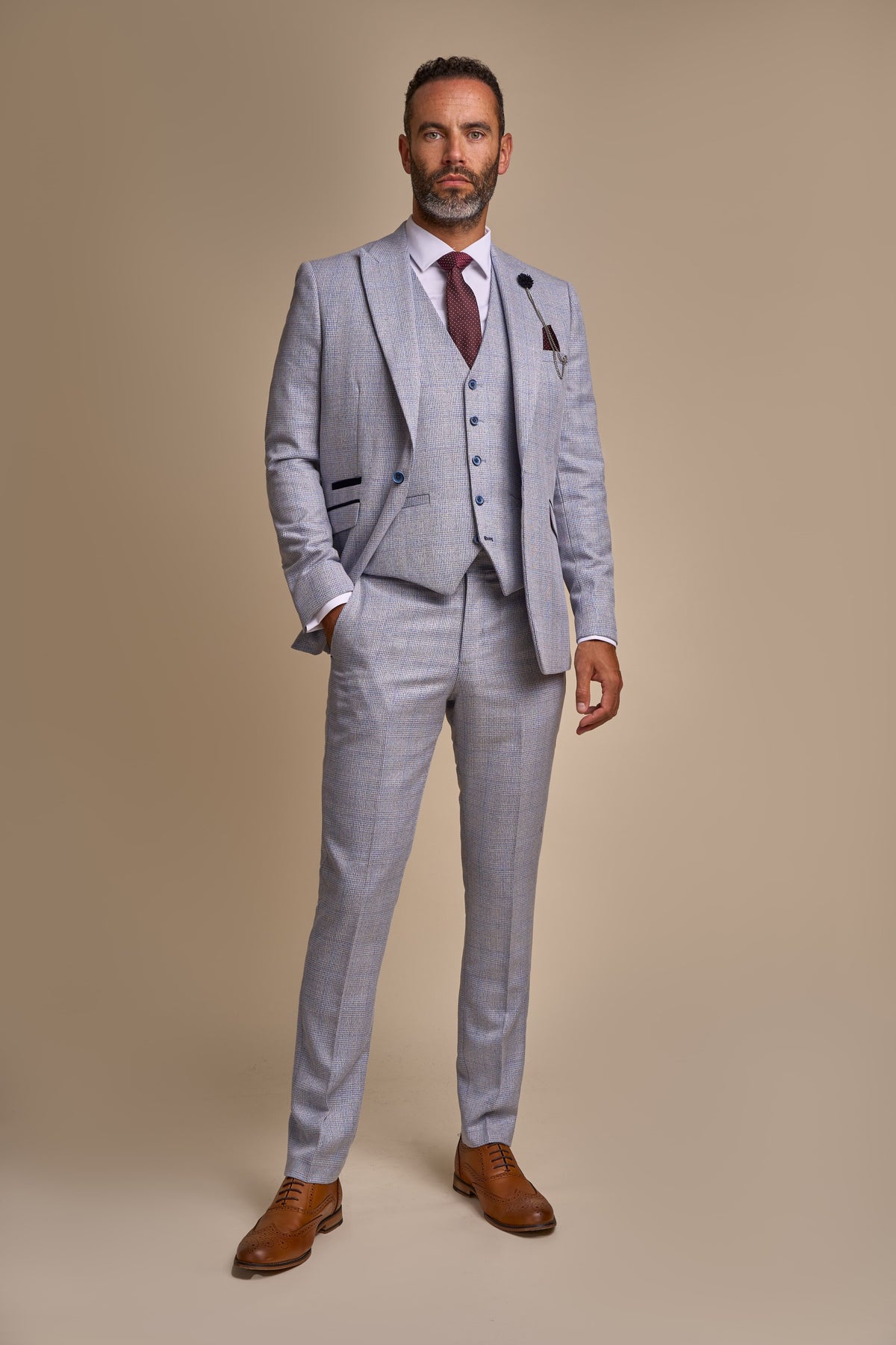 Caridi Sky Regular Check Three Piece Suit