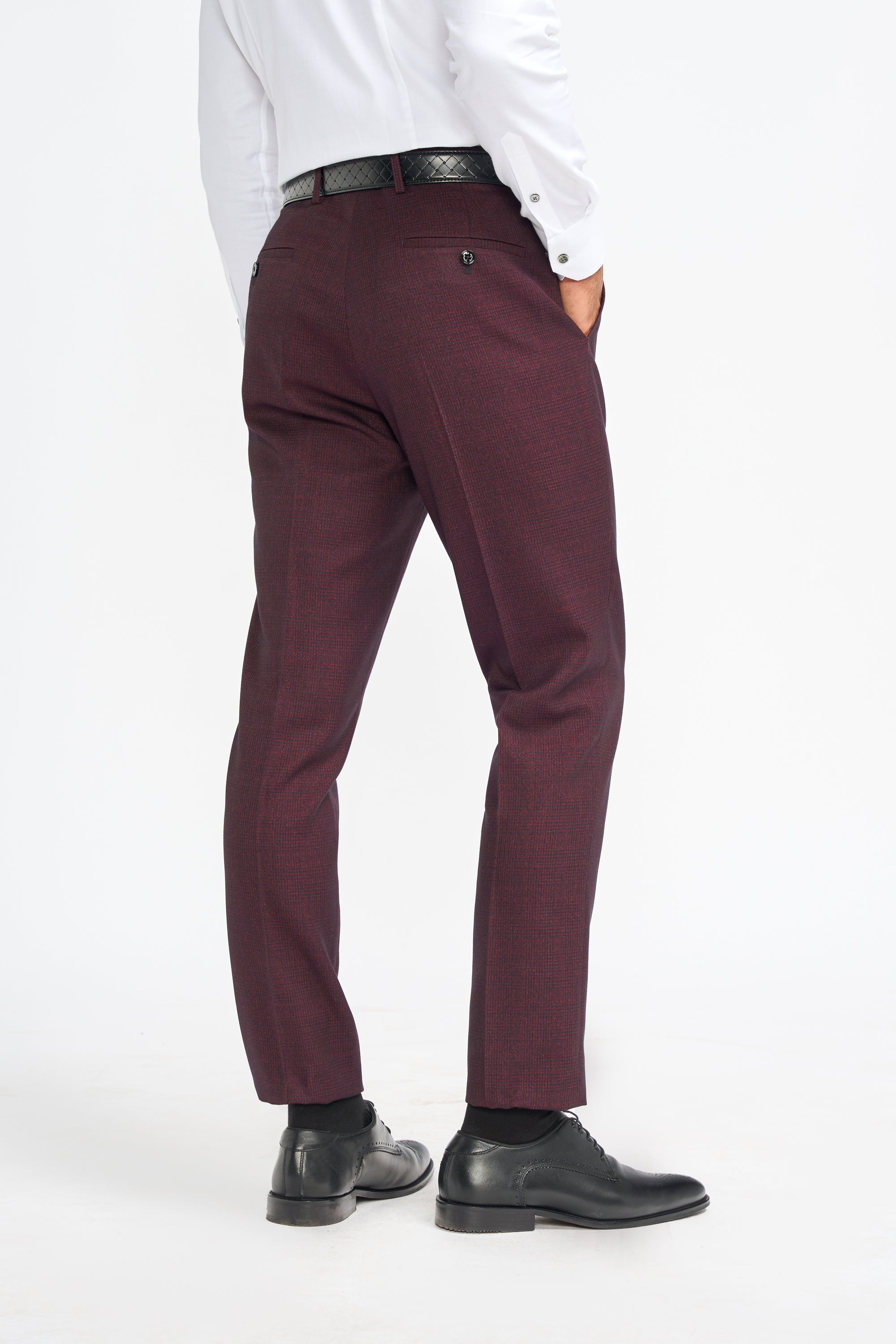Caridi Wine Regular Check Three Piece Suit - House of Cavani