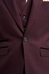 Caridi Wine Regular Check Three Piece Suit - House of Cavani