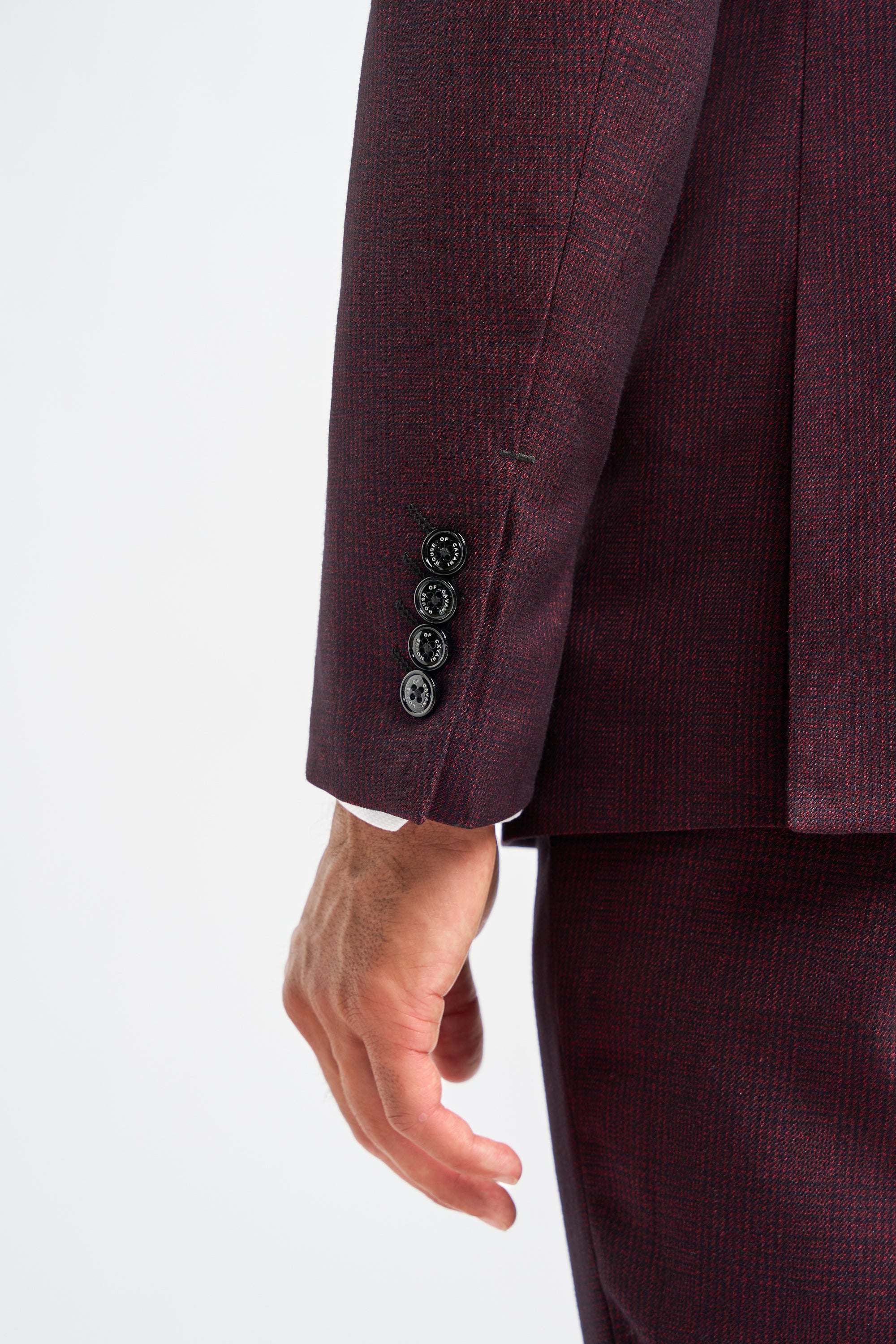 Caridi Wine Regular Check Three Piece Suit - House of Cavani