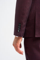 Caridi Wine Regular Check Three Piece Suit - House of Cavani