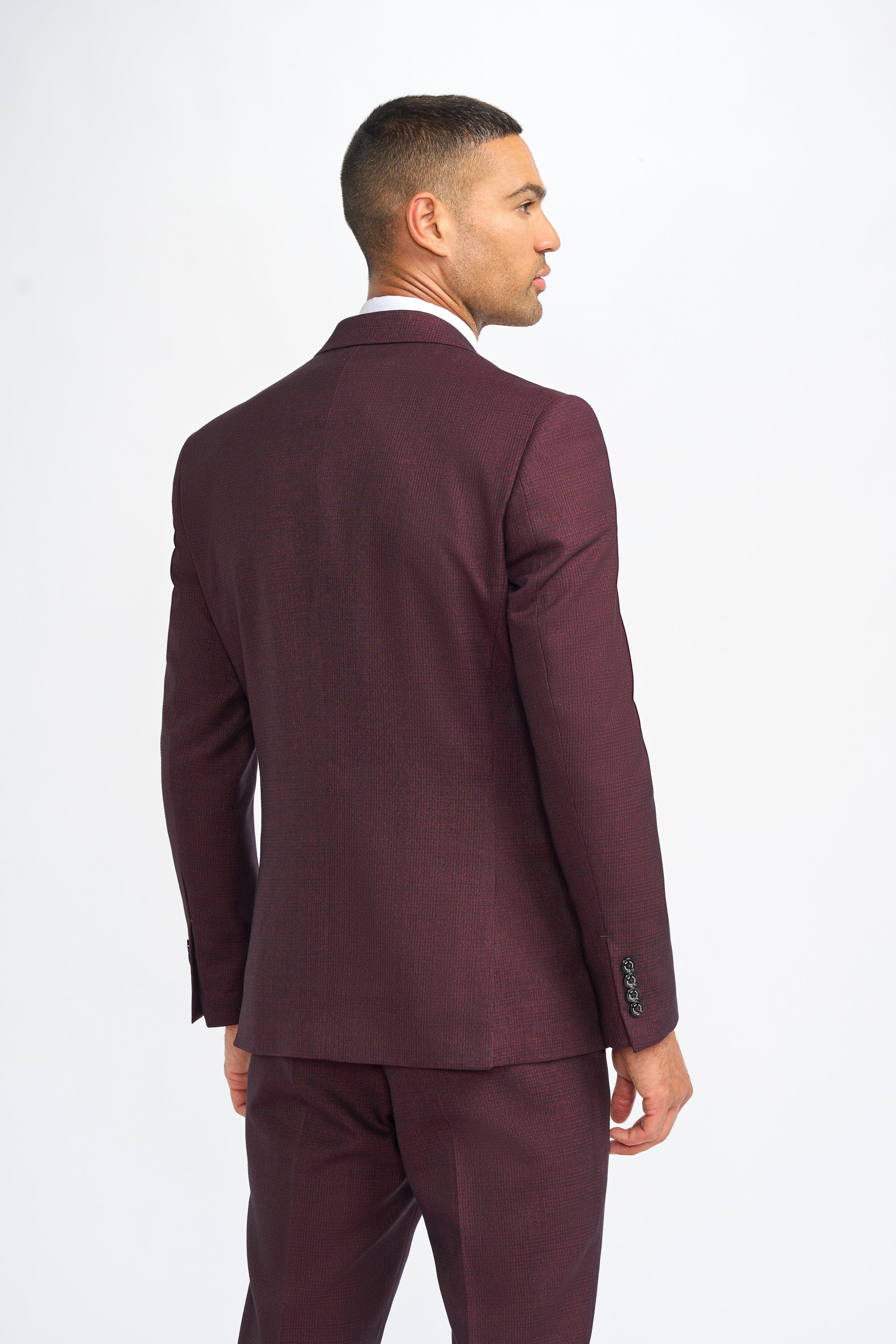 Caridi Wine Regular Check Three Piece Suit - House of Cavani