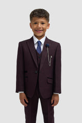 Boys Caridi Wine Three Piece Suit