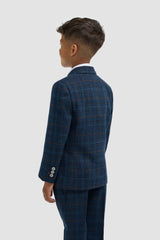 Boys Navy Blue Check Three Piece Suit - House of Cavani