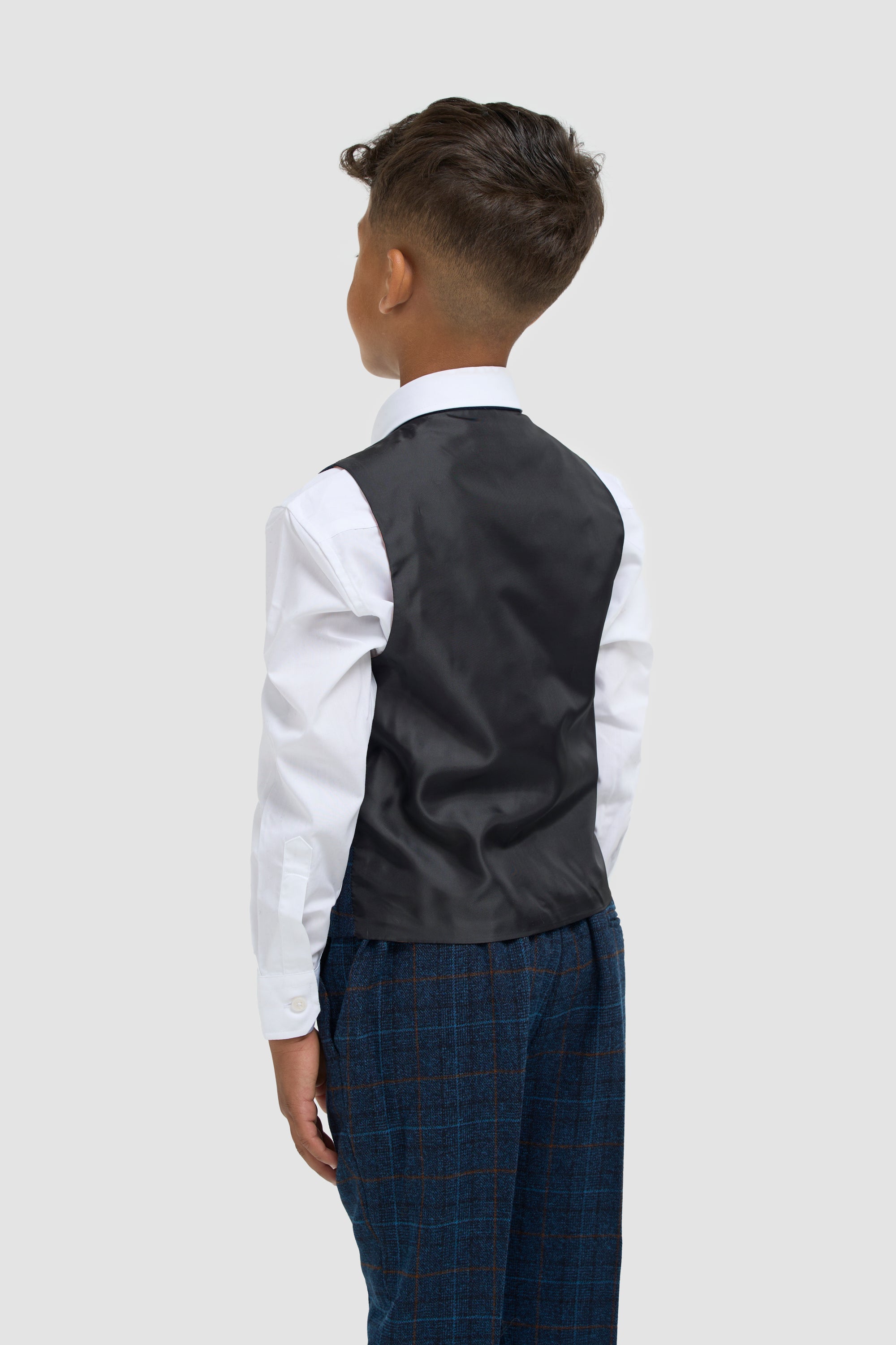 Boys Navy Blue Check Three Piece Suit - House of Cavani