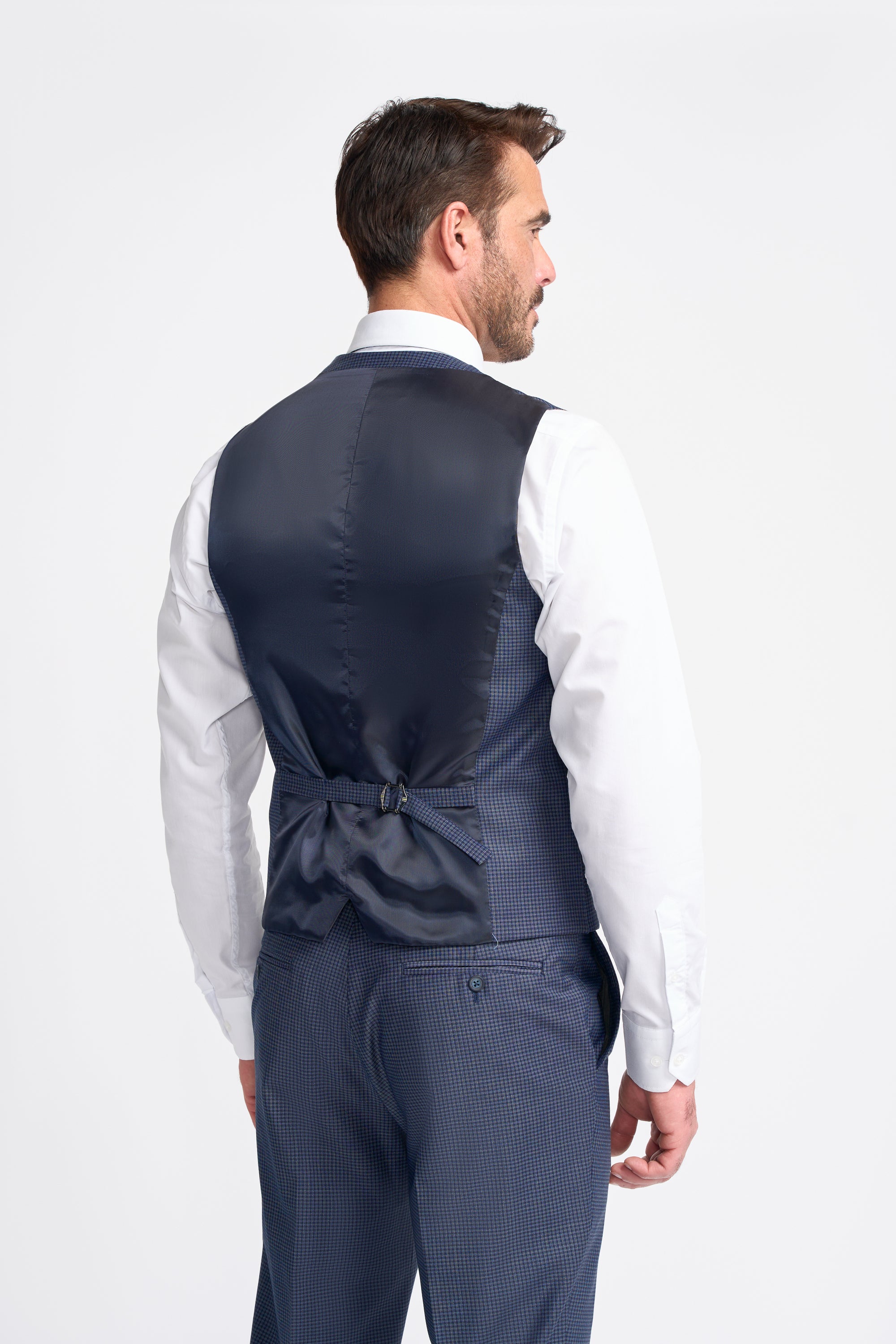 Bond Navy Check Waistcoat Back