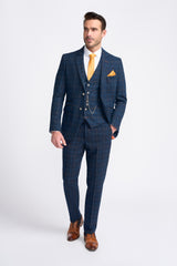 Navy Blue Check Blazer - House of Cavani