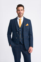 Navy Blue Check Blazer - House of Cavani