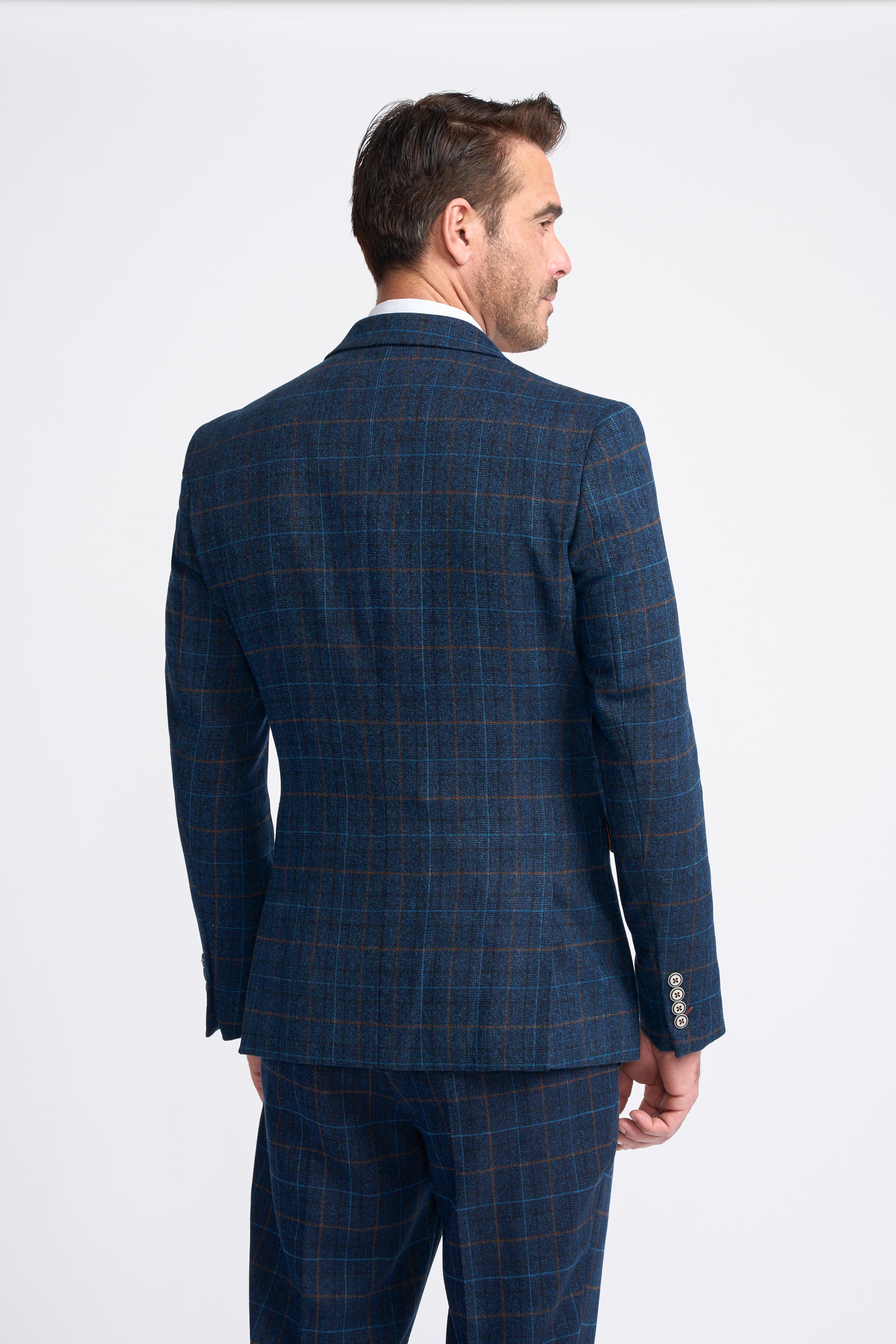 Navy Blue Check Blazer - House of Cavani