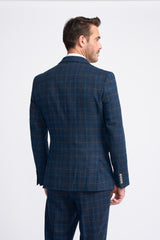 Navy Blue Check Blazer - House of Cavani