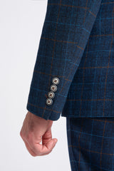 Navy Blue Check Blazer - House of Cavani