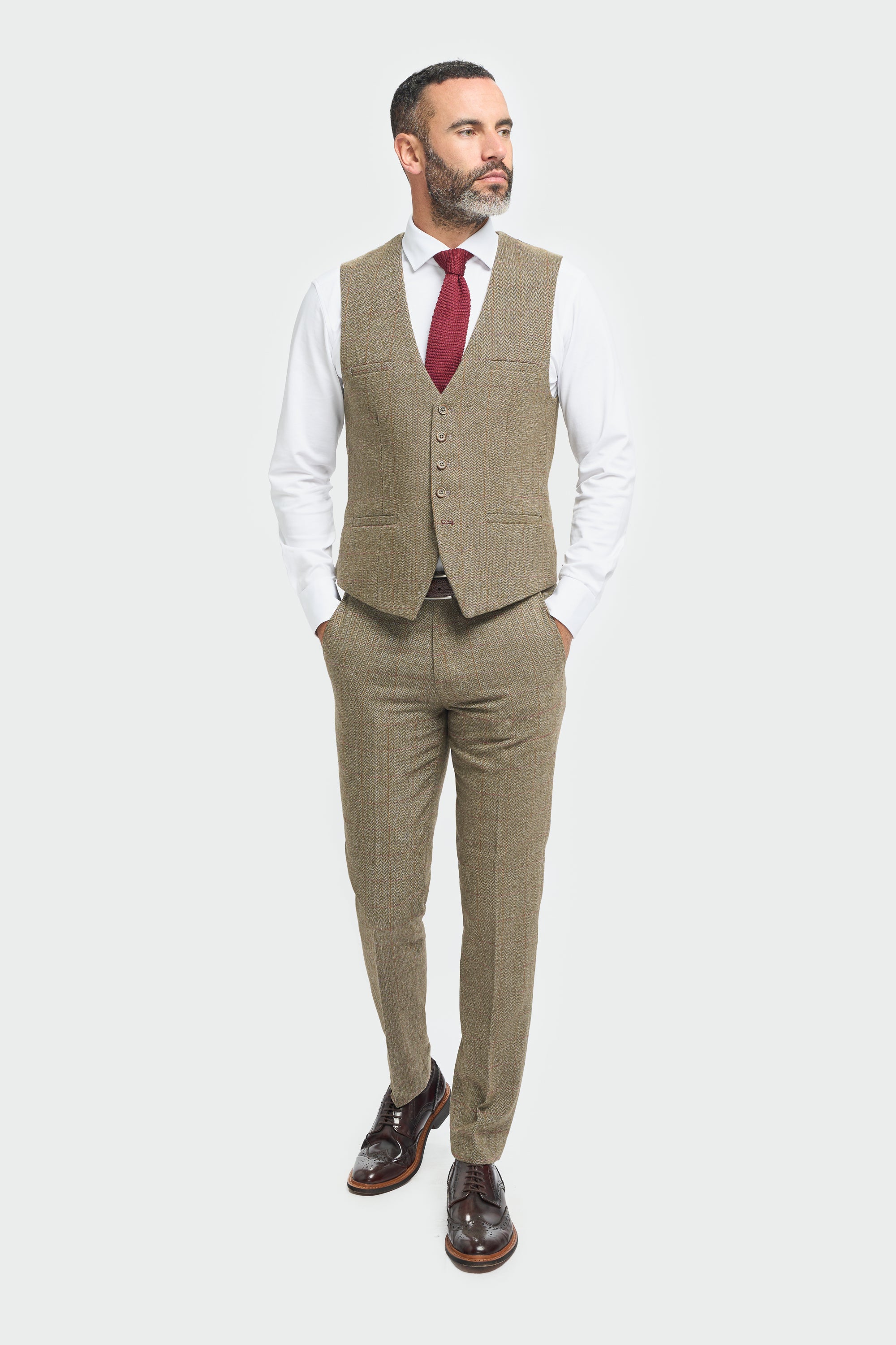 Sage Tweed Check Waistcoat - House of Cavani