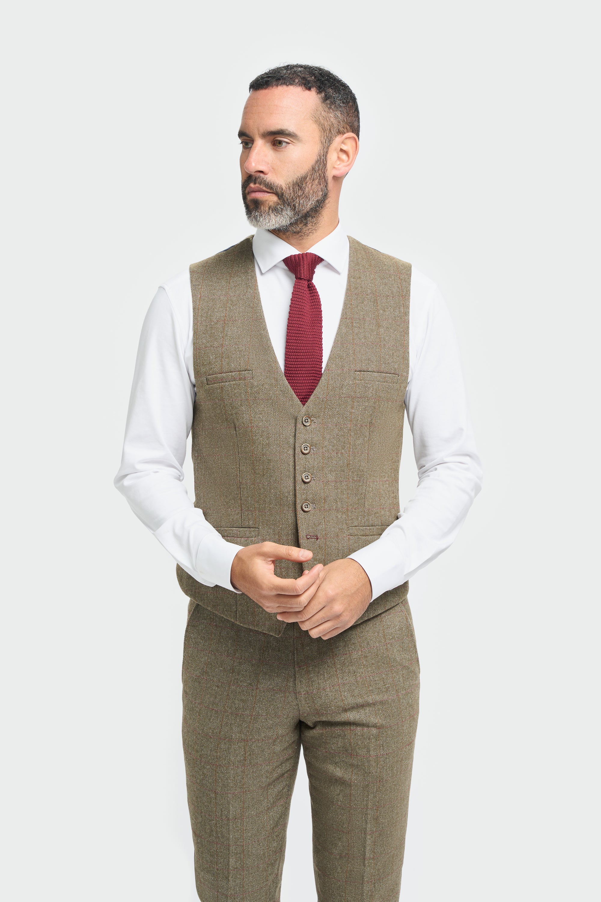 Gaston Sage Tweed Three Piece Suit Mens Waistcoat House of Cavani