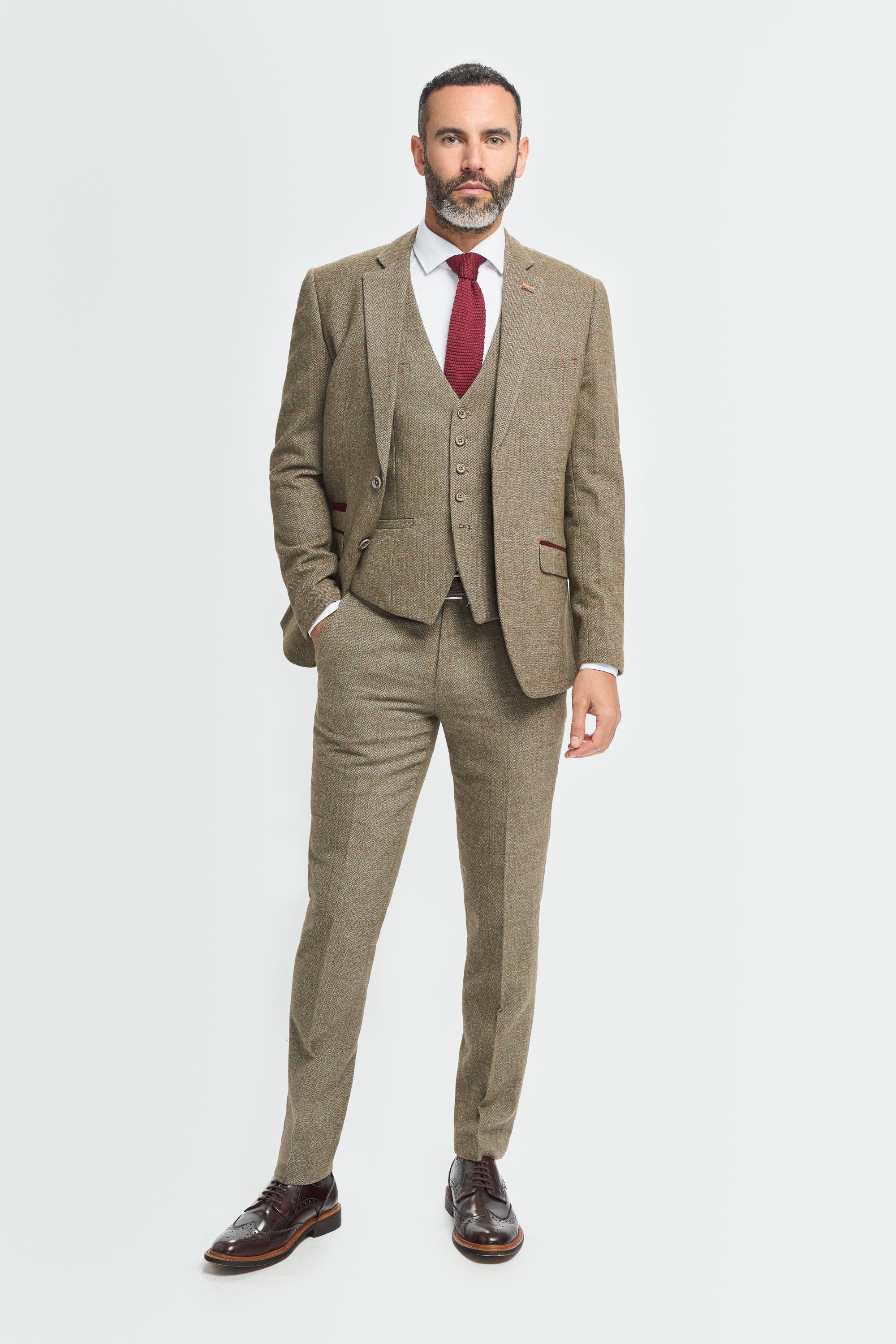 Sage Tweed Check Slim Fit Blazer - House of Cavani
