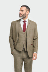 Sage Tweed Check Slim Fit Blazer - House of Cavani