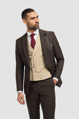 Caridi Brown with Lennox Beige Double Breasted Waistcoat