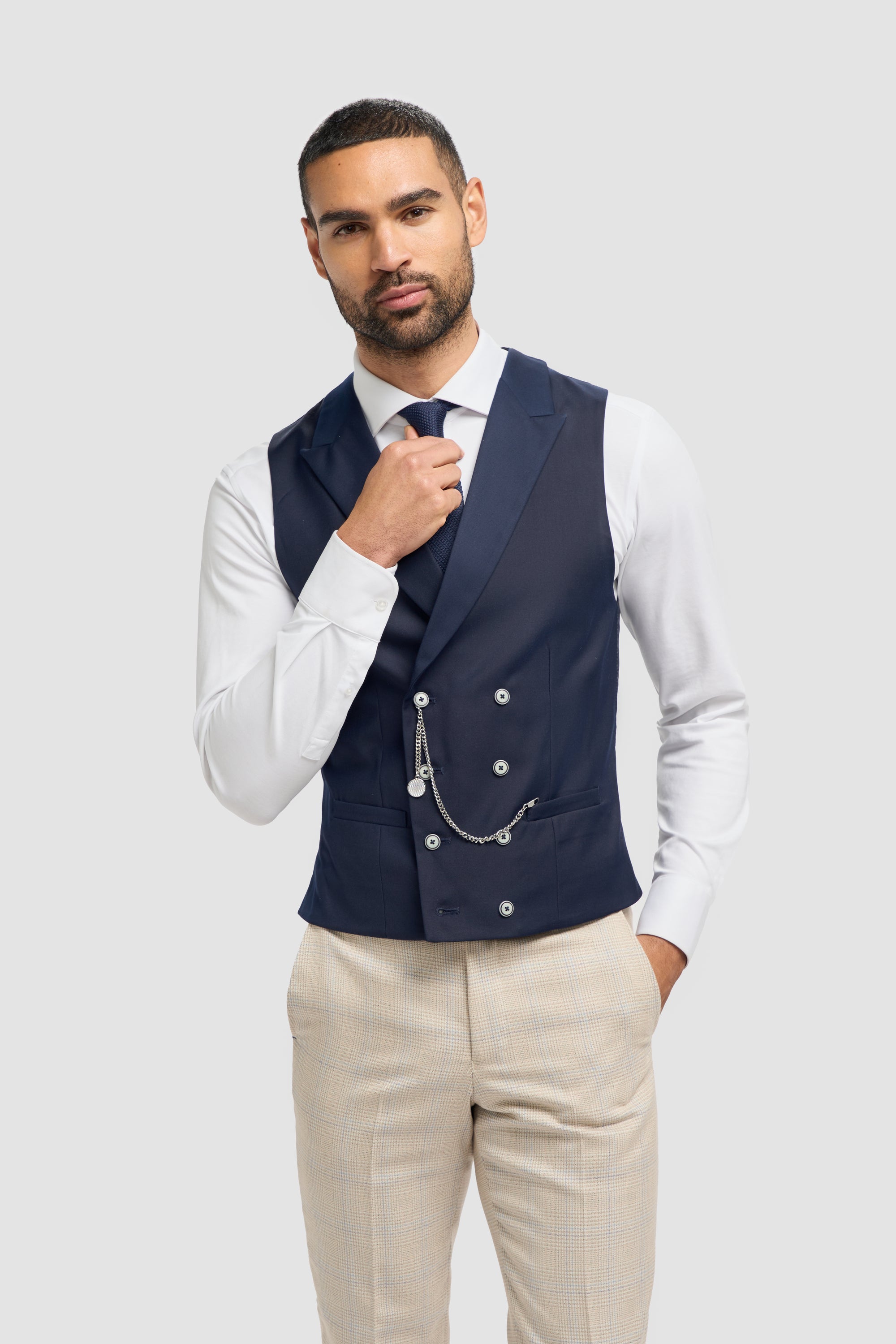 House of Cavani Lennox Navy Double Breasted Waistcoat Clothing